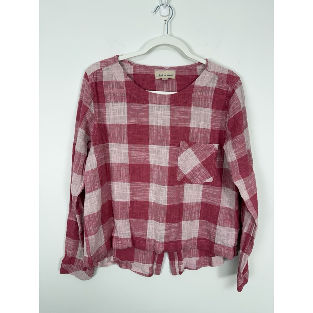 Cloth & Stone Pink Buffalo Check Gingham Linen Button-Back Picnic Coastal Top M